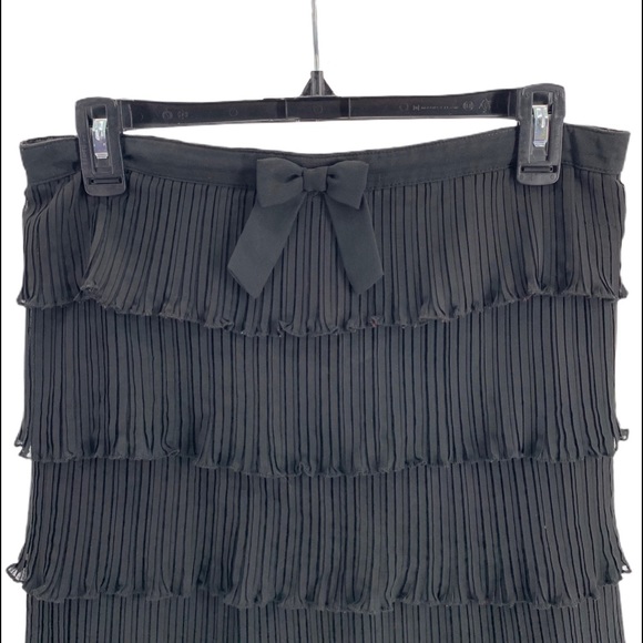 Black Skirt with Bow Tiered Ruffled Pleated Skirt - Picture 2 of 6
